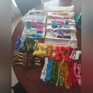 Vintage 1970s Needlepoint Samples And Acrylic Yarns